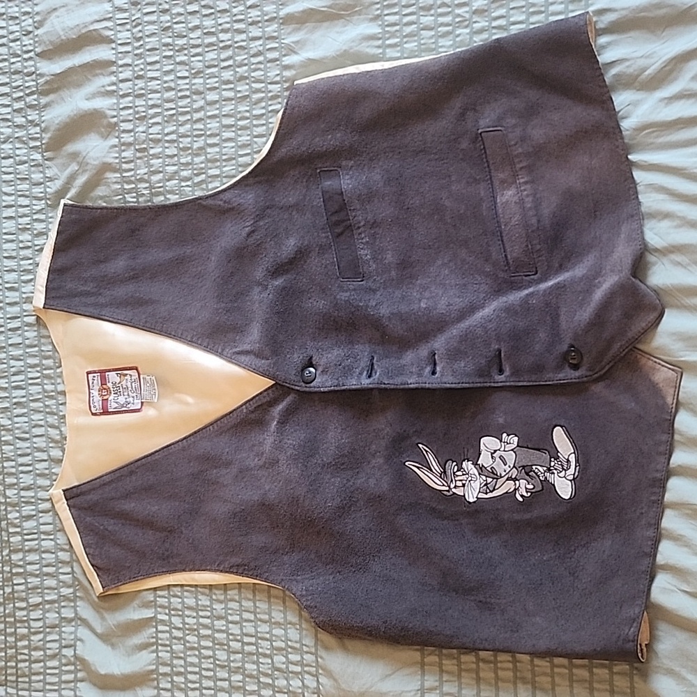 Warner Bros Looney Tunes Acme Classic Wear Grey Suede Bugs Bunny Waistcoat Vest